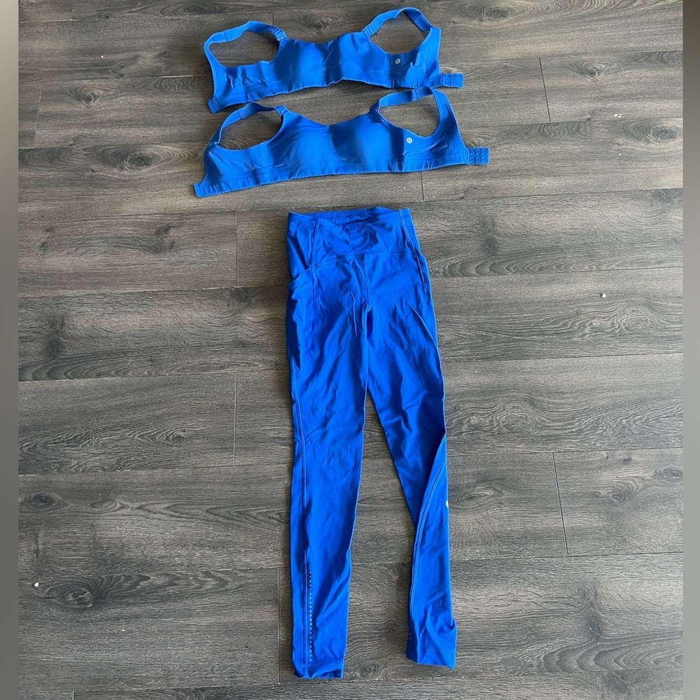 lululemon athletica Electric Blue Leggings and Bras Set